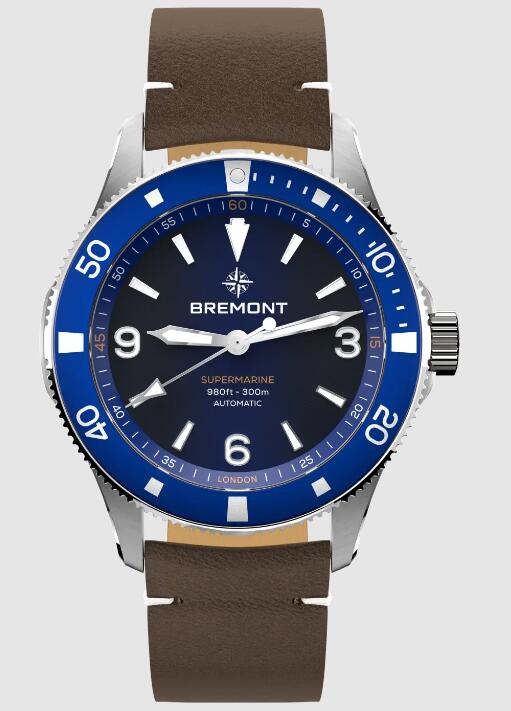 Best Bremont Supermarine 300M Blue Dial brown leather Replica Watch
